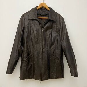 Danier Brown Leather Collared Zip Up Jacket